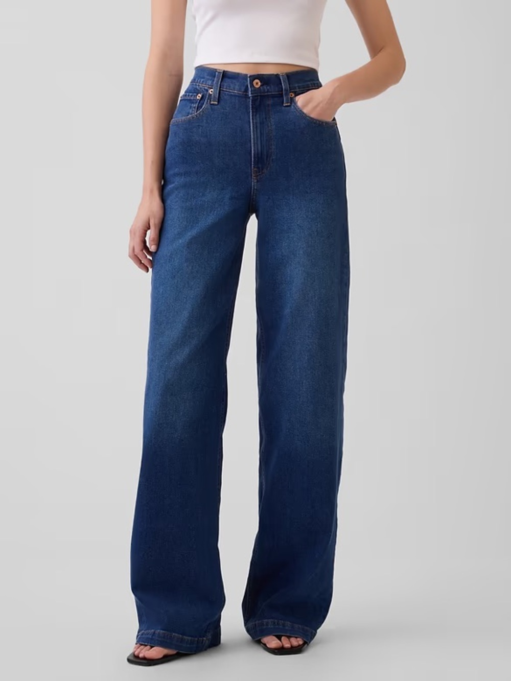 GAP high waist stride wide leg dark wash jeans, Sz 29 Tall